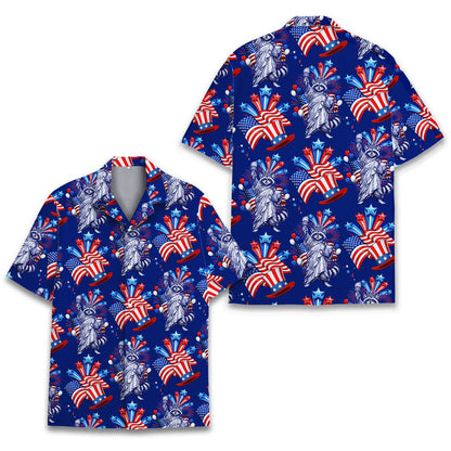 Front view of the Fourth of July patriotic raccoons Hawaiian shirt