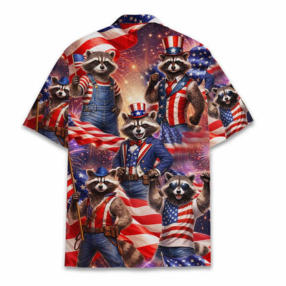 Fourth of july raccoons hawaiian shirt back view