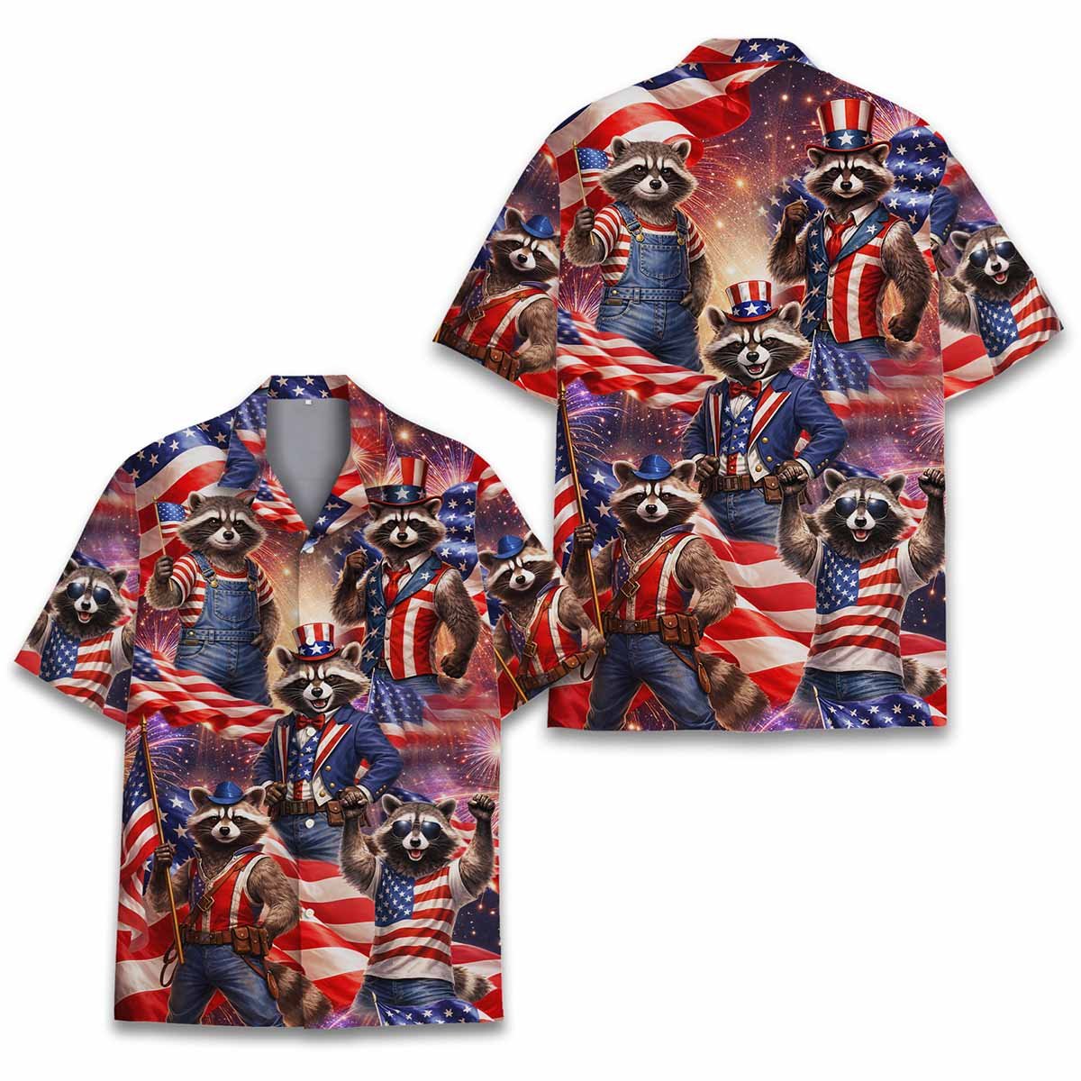 Fourth of july raccoons hawaiian shirt front view alternate