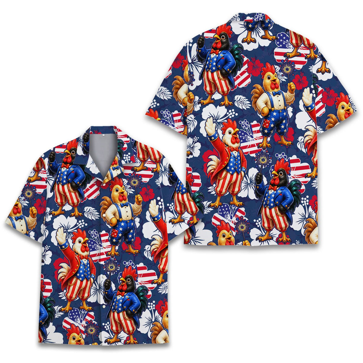 Another front angle of the festive summer family hawaiian shirt