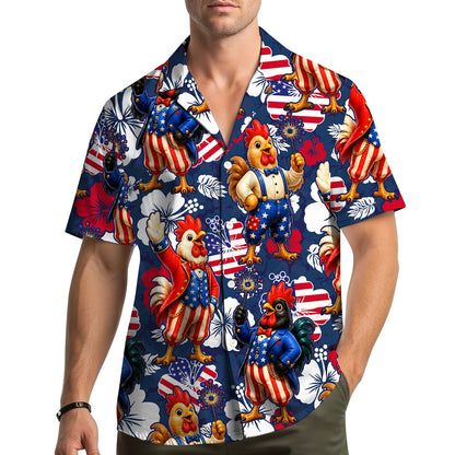 Family wearing matching family hawaiian shirts outdoors