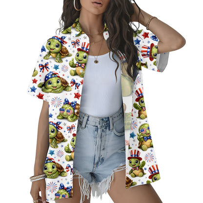 Another front view of the fourth of july turtles hawaiian shirt