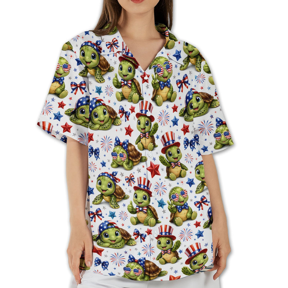 Front view of the matching family hawaiian shirt with turtle design