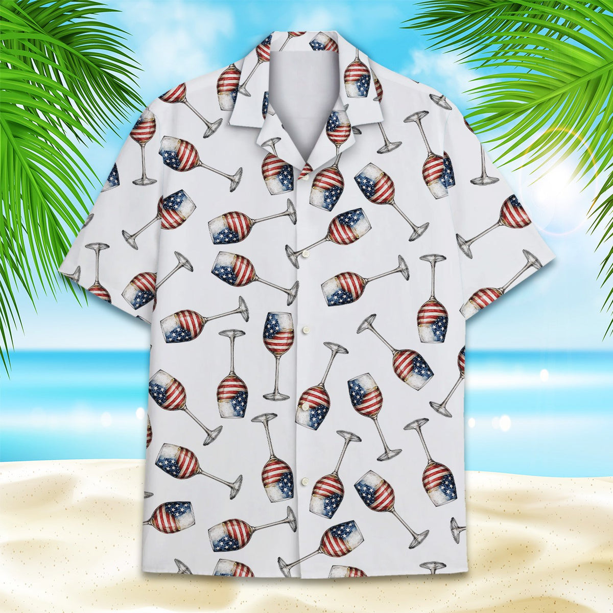 Detailed back view of the festive white matching family hawaiian shirt