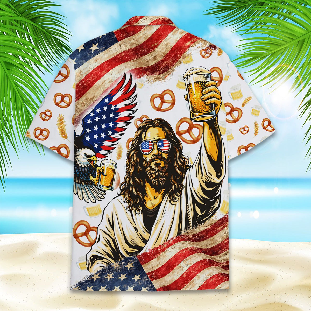 Back view of the fourth of july hawaiian shirt