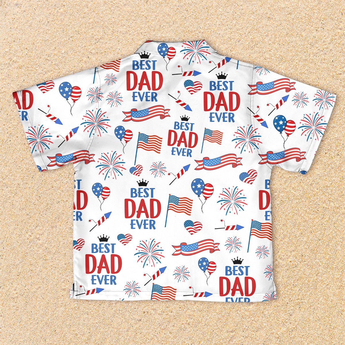 Back view of the white Fourth of July Hawaiian shirt