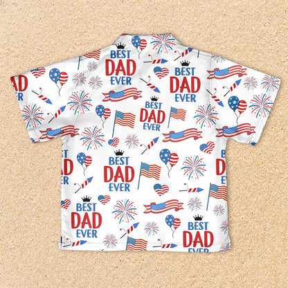 Back view of the white Fourth of July Hawaiian shirt