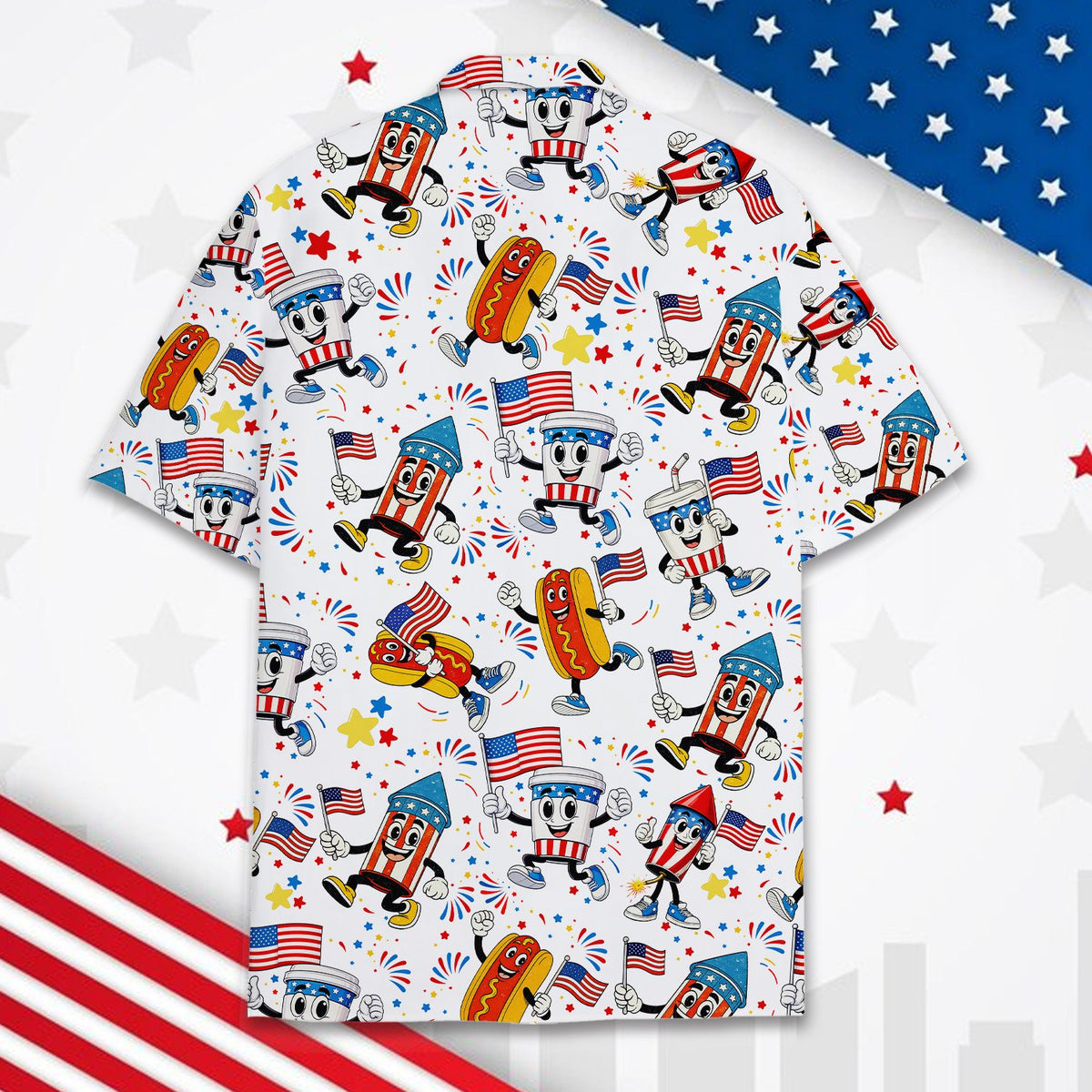Back view of the white matching family hawaiian shirt with star pattern