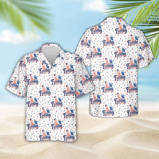 White fourth hawaiian shirt with retro freedom eagle design, main family view