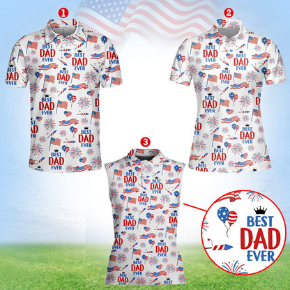 Detailed front view of the Best Dad Ever Fourth of July Hawaiian shirt