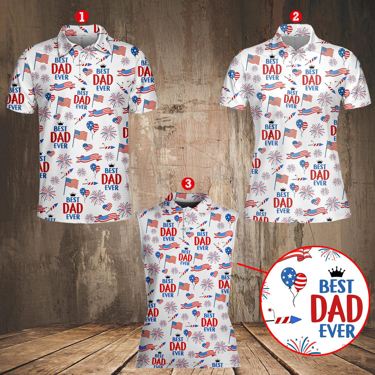 Close up front view showing the patriotic balloon and rocket pattern