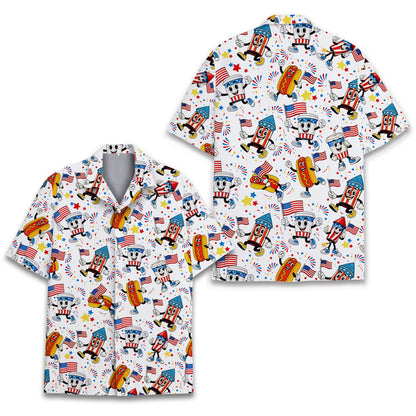 Detailed front view of the patriotic cartoon character hawaiian shirt