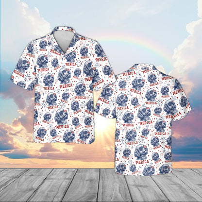 Detailed front view highlighting the MERICA text and firework graphics on the shirt