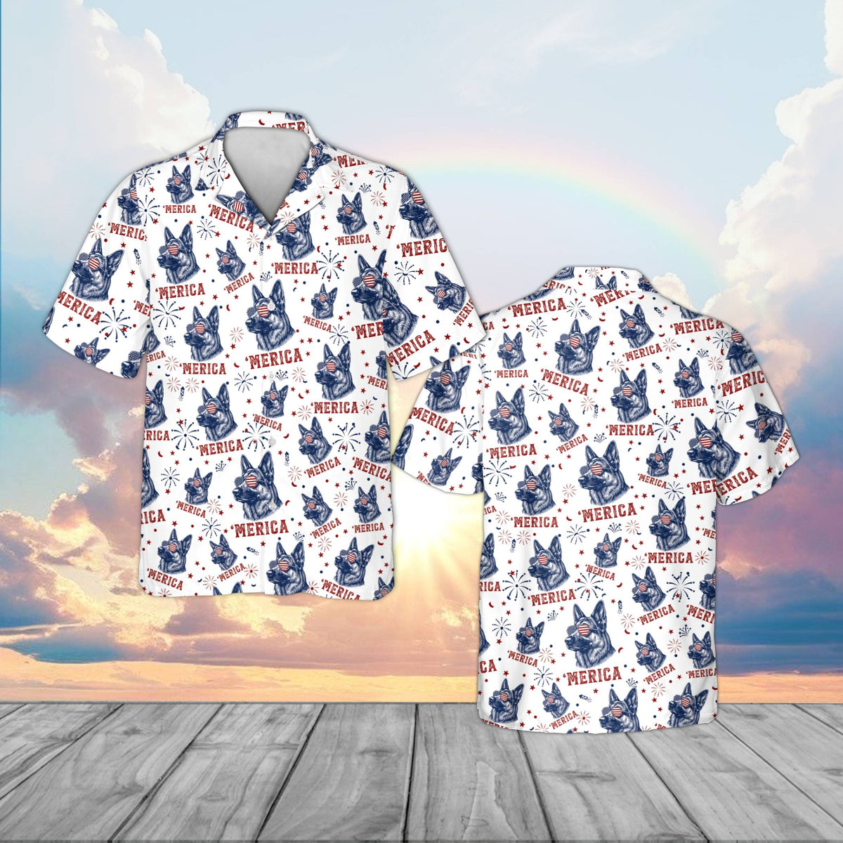 Full front view of the matching family hawaiian shirt showing the button down style
