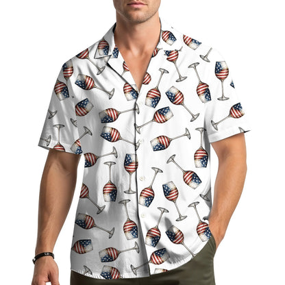 Lifestyle view showing the fourth of july hawaiian shirt worn for a festive summer celebration