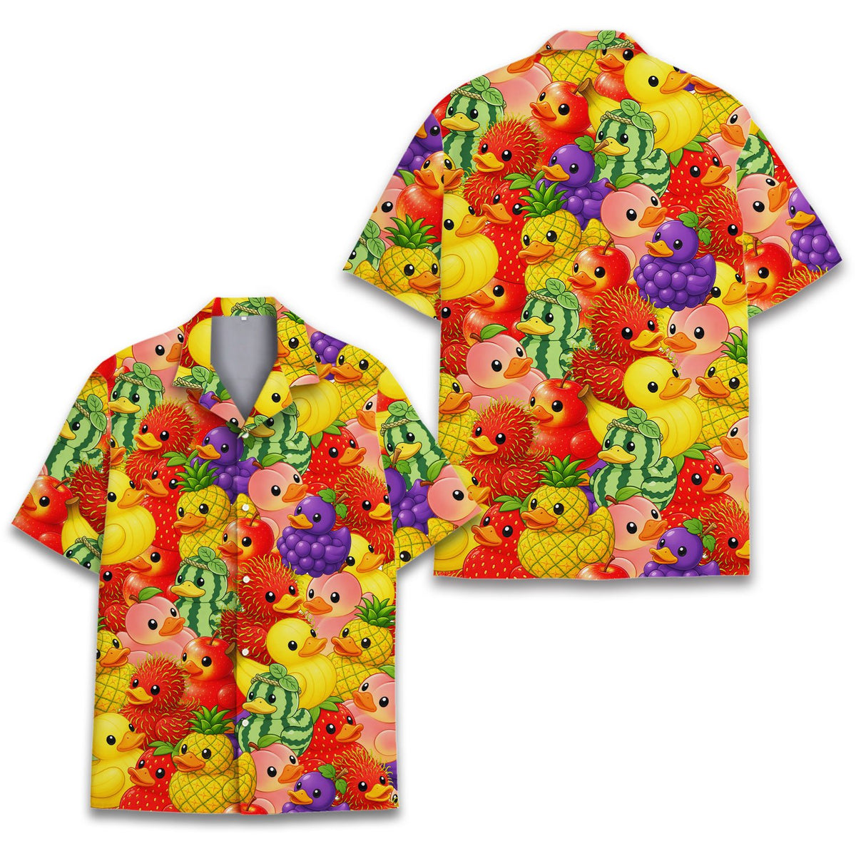 Back view of the red fruit hawaiian shirt