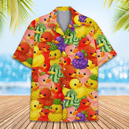Additional front view of the fruit hawaiian shirt