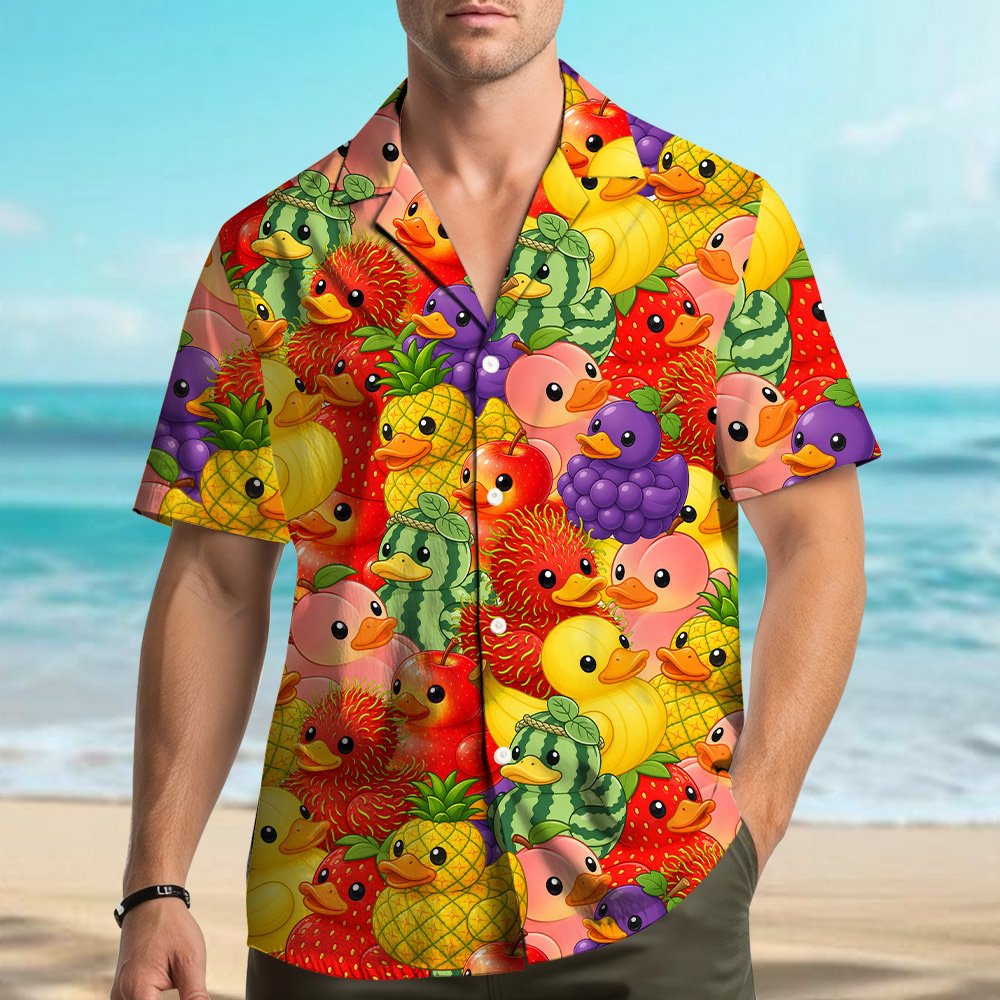 Lifestyle view of the fun summer hawaiian shirt