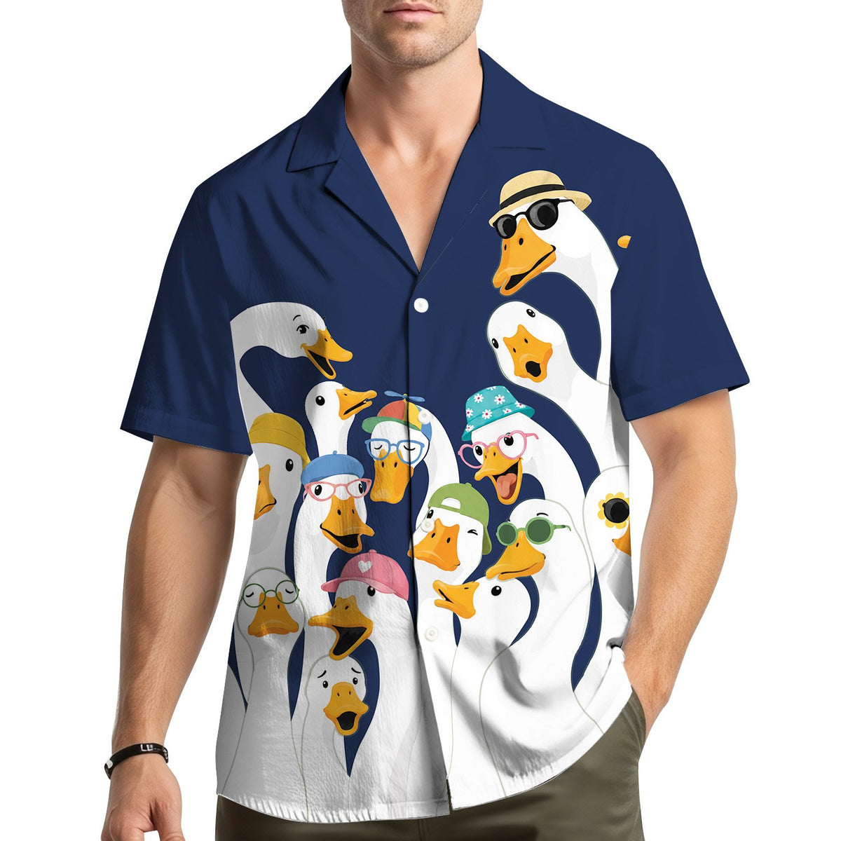 Lifestyle image of the funny animals hawaiian shirt being worn