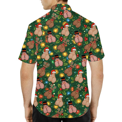Detailed back view of the funny christmas hawaiian shirt