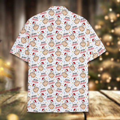 Back view of the matching family Hawaiian shirt with middle finger design