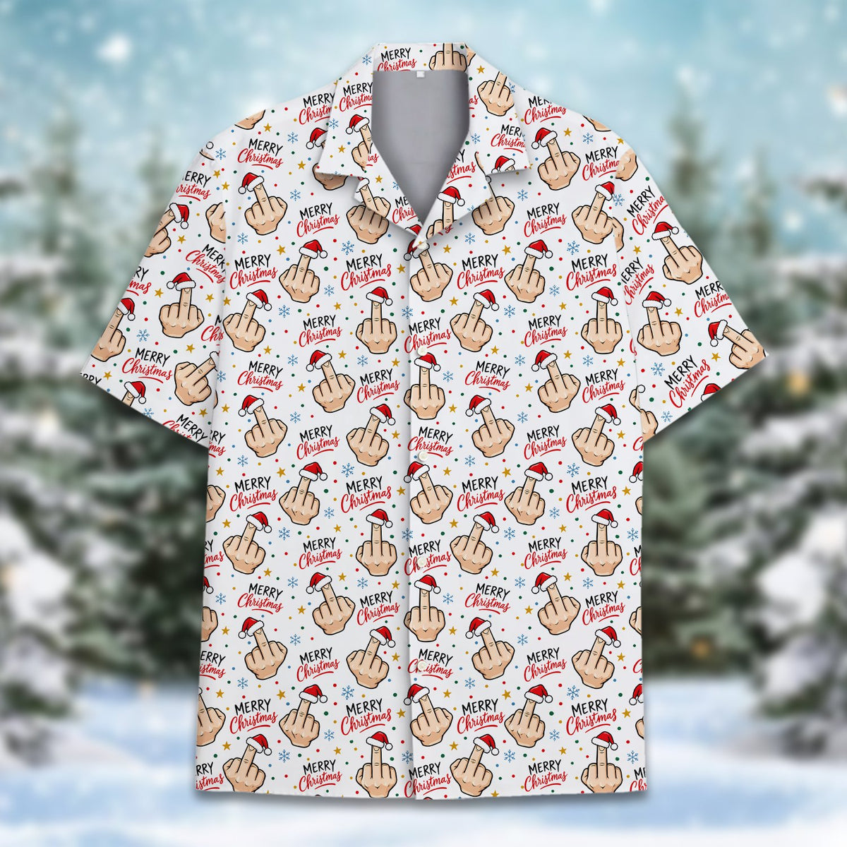 Close up of funny Hawaiian shirt collar and button details