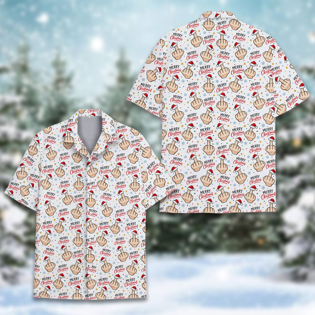 Additional front view of the funny Christmas matching family Hawaiian shirt