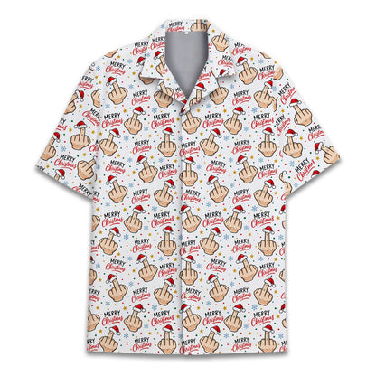 Matching family Hawaiian shirt with funny Christmas middle finger design, main view