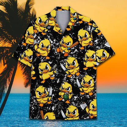 Person modeling the edgy hawaiian shirt outdoors