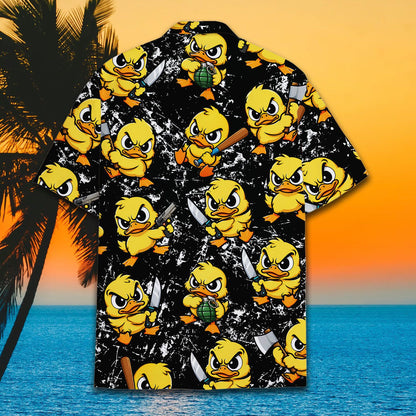 Close up lifestyle shot of the funny edgy hawaiian shirt