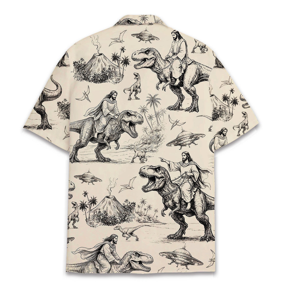 Back view of the matching family Hawaiian shirt in beige