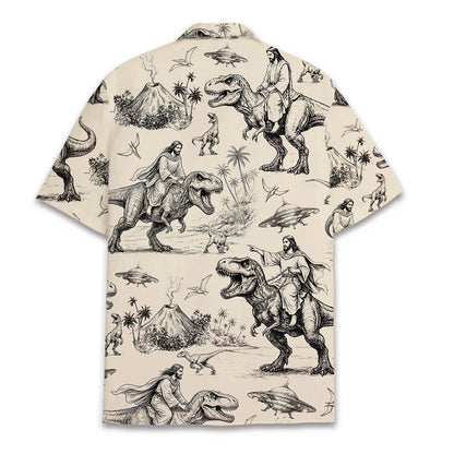 Back view of the matching family Hawaiian shirt in beige