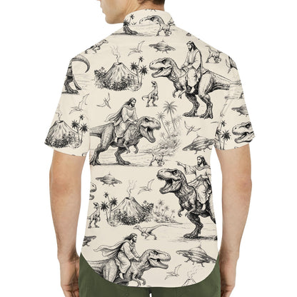 Second lifestyle view showcasing the matching family Hawaiian shirt in beige