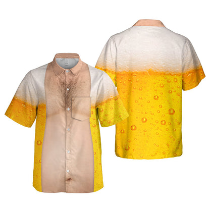 Close-up of the hairy chest design on the hawaiian shirt