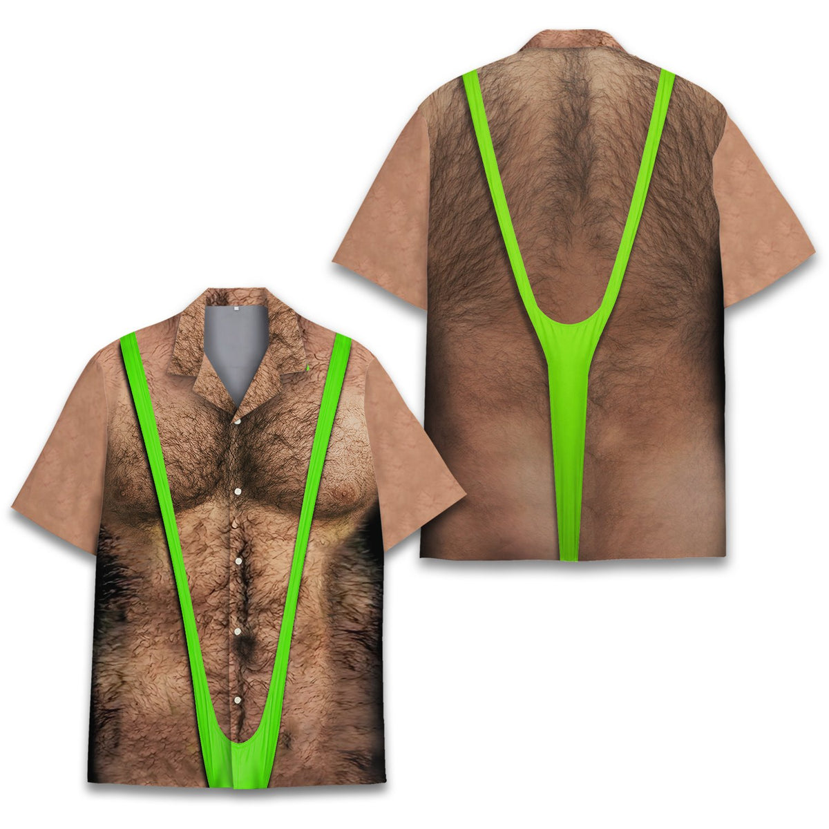Alternative front view of the funny mankini hawaiian shirt