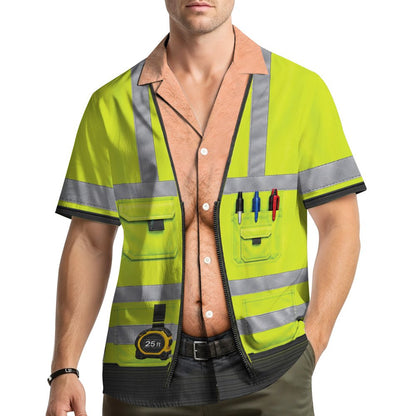 Mens funny hawaiian shirt displayed flat, front view