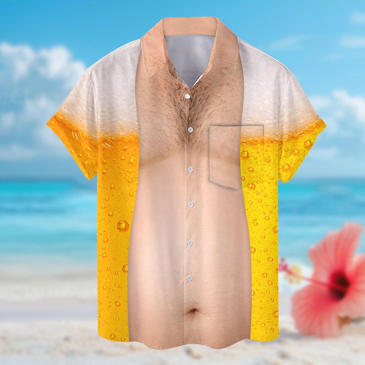 Detailed front view of the polyester hawaiian shirt