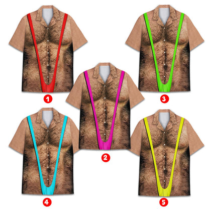 Different view angle of the mankini hawaiian shirt design