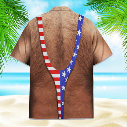 Another back view of the optical illusion Hawaiian shirt