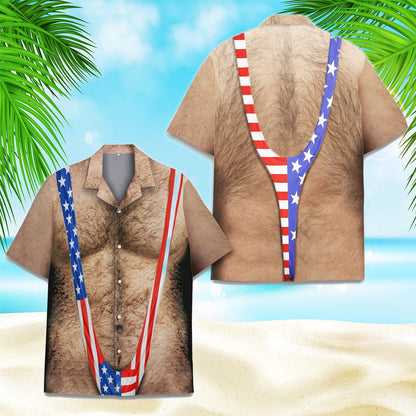 Close up front view of the funny optical illusion Hawaiian shirt