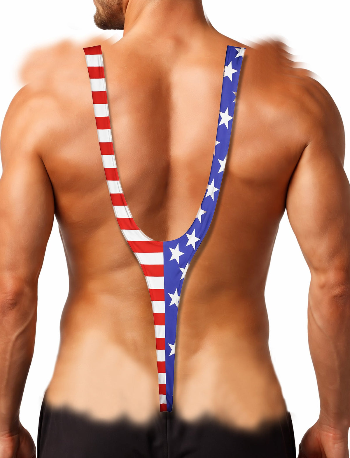 Close up back view 3 of funny patriotic hawaiian shirt