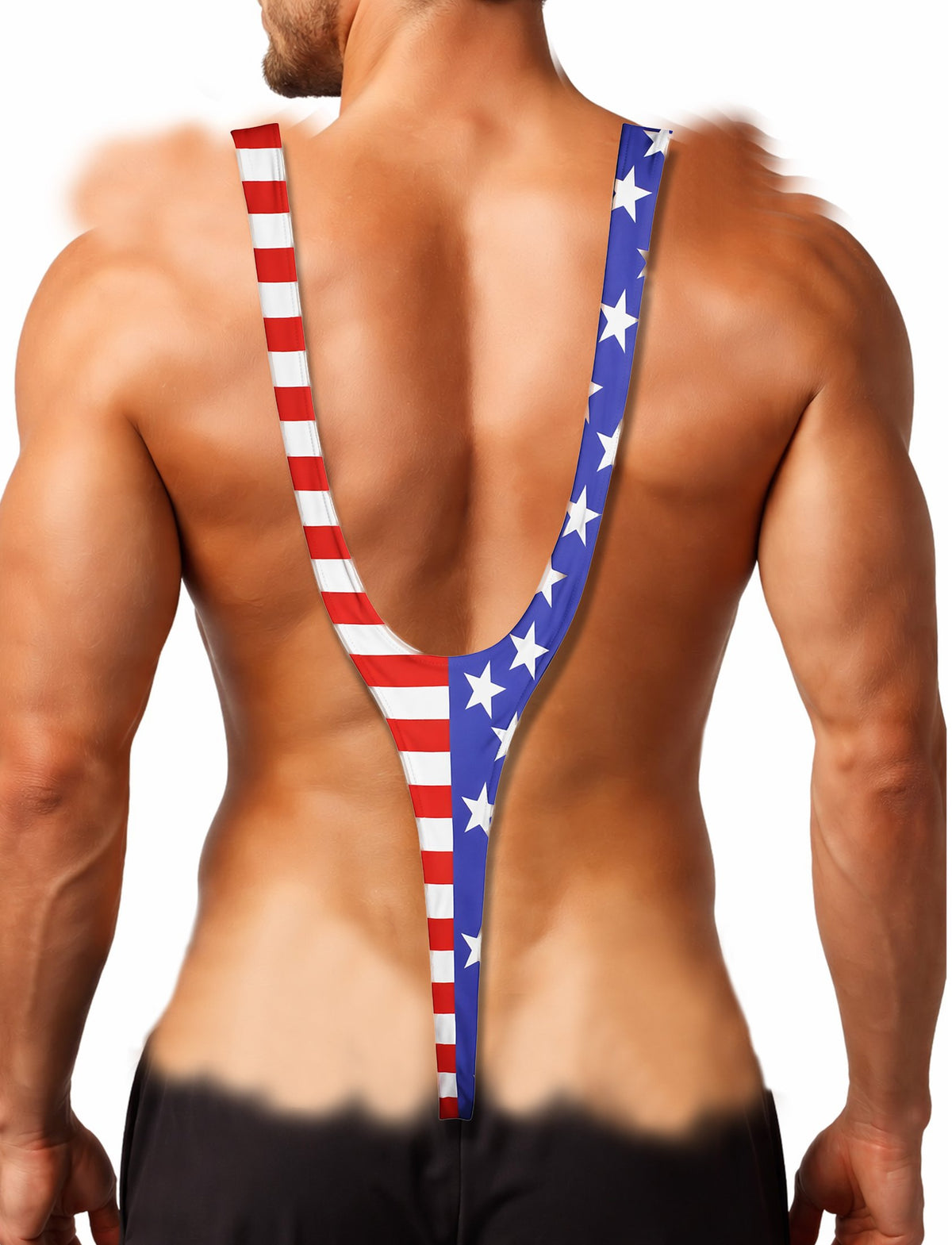 Close up back view 4 of funny patriotic hawaiian shirt