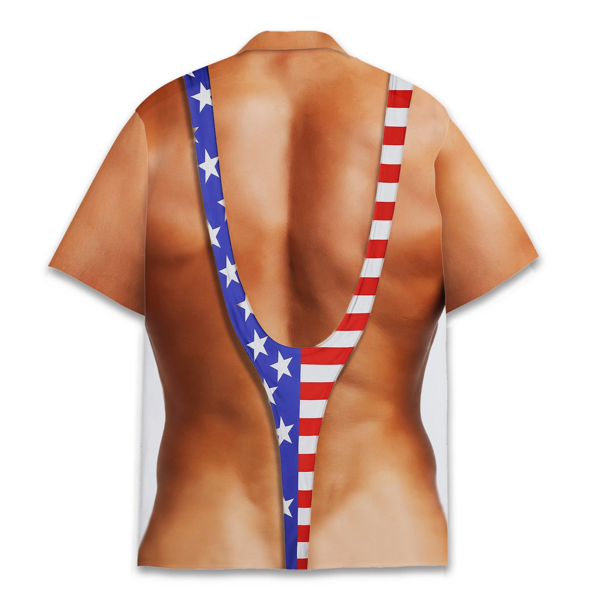 Back view of funny patriotic hawaiian shirt