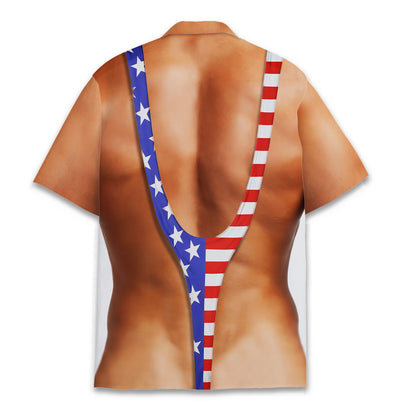 Back view of funny patriotic hawaiian shirt