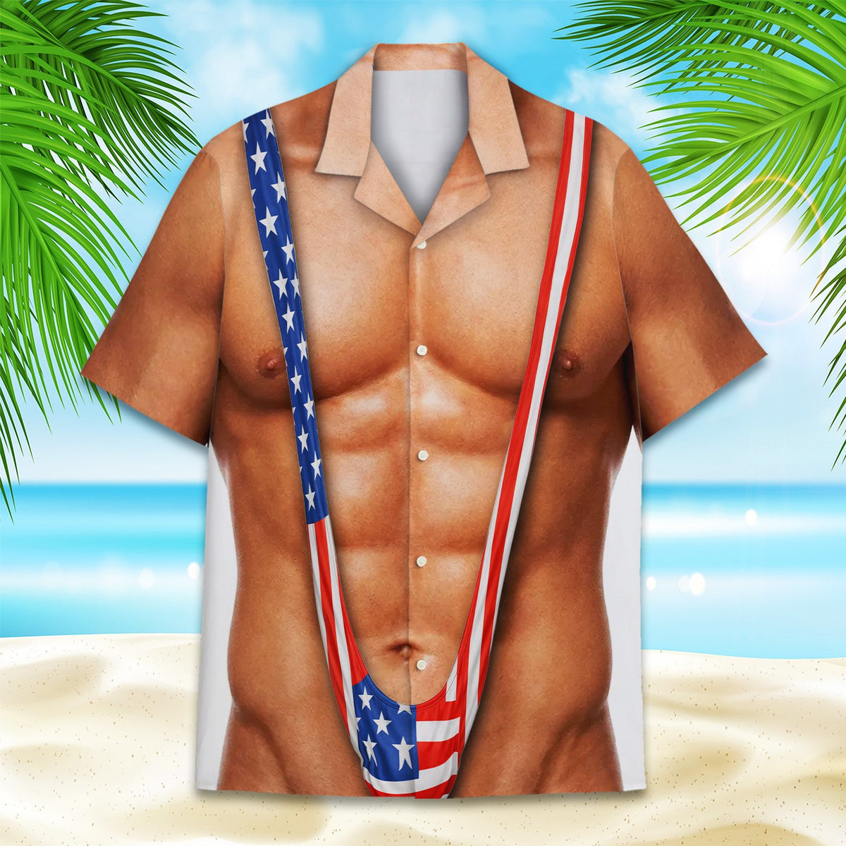 Front view of funny patriotic hawaiian shirt