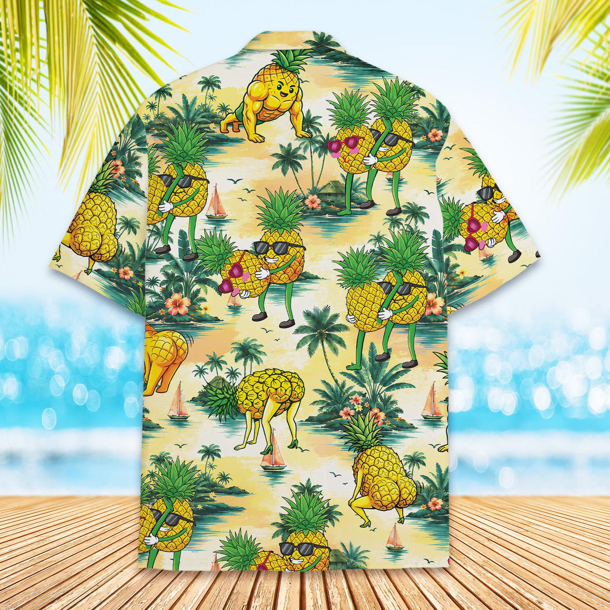 Second back view of the yellow funny hawaiian shirt