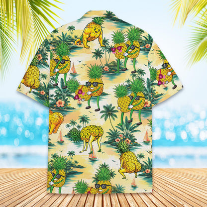 Second back view of the yellow funny hawaiian shirt
