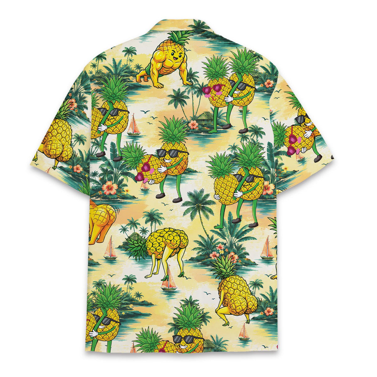 Back view of the funny pineapples hawaiian shirt