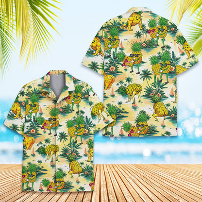 Another front view of the tropical hawaiian shirt in yellow and green