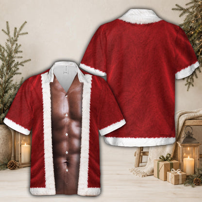 Detailed front view of the funny santa hawaiian shirt open coat design